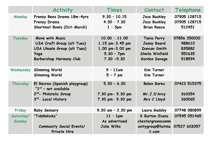 Weekly Timetable